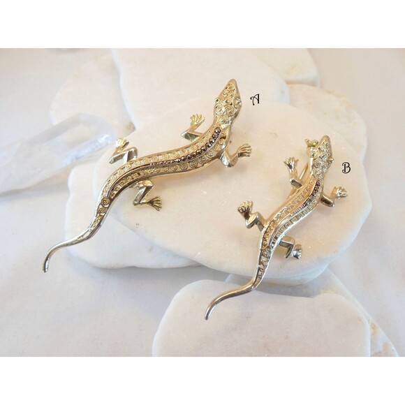 TWO VTG Sterling Silver Real Marcasite Lizard Broochs Filigree Fine Detail - Picture 5 of 5